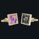 Elegant 47th Amethyst Wedding Jubileum Vergulde Manchetknopen<br><div class="desc">Viel de 47e amethyste trouwdag in stijl met deze herdenkingsfrasen! Elegante zwarte en witte letters met gouddusten zeshoekig confetti op de amethyste paarse en zwarte achtergronden voegen een gedenkwaardige aanraking toe voor deze speciale gelegenheid en buitengewone mijlpaal. Personaliseer de initialen en huwelijksdata van het echtpaar. Ontwerp © W.H. Sim. Zie...</div>