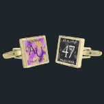 Elegant 47th Amethyst Wedding Jubileum Vergulde Manchetknopen<br><div class="desc">Viel de 47e amethyste trouwdag in stijl met deze herdenkingsfrasen! Elegante zwarte en witte letters met gouddusten zeshoekig confetti op de amethyste paarse en zwarte achtergronden voegen een gedenkwaardige aanraking toe voor deze speciale gelegenheid en buitengewone mijlpaal. Personaliseer de initialen en huwelijksdata van het echtpaar. Ontwerp © W.H. Sim. Zie...</div>