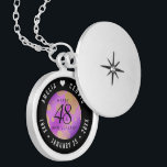 Elegant 48e Amethist Bruiloft Jubileum Locket Ketting<br><div class="desc">Vier de 48e trouwdag met deze elegante medaille! Elegante zwart-witte letters met goudgestoven zeshoekige confetti op een amethist paarse achtergrond voegen een memorabele touch toe voor deze speciale gelegenheid en buitengewone mijlpaal. Pas aan met de namen van het gelukkige paar en voeg datums toe voor hun amethist-jubileum. Ontwerp © W.H....</div>