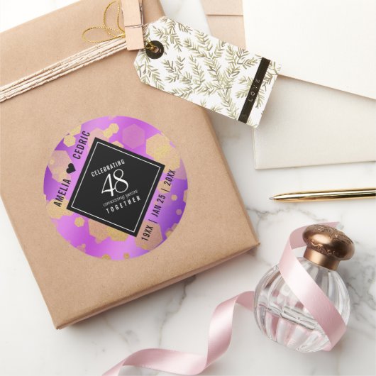 Elegant 48e Amethist Bruiloft Jubileum Ronde Sticker (Geschenken)