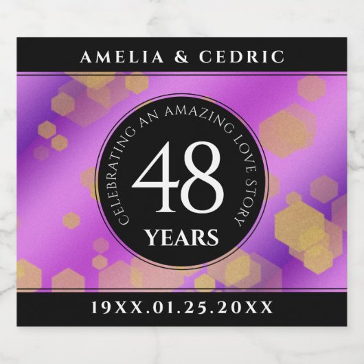 Elegant 48e Amethist Bruiloft Jubileum Sparkling Wijnetiket (Enkel label)