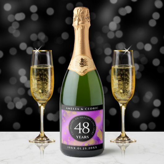 Elegant 48e Amethist Bruiloft Jubileum Sparkling Wijnetiket