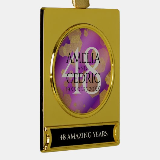 Elegant 48e Amethist Bruiloft Jubileum Verguld Banner Ornament (Rechts)
