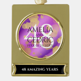 Elegant 48e Amethist Bruiloft Jubileum Verguld Banner Ornament