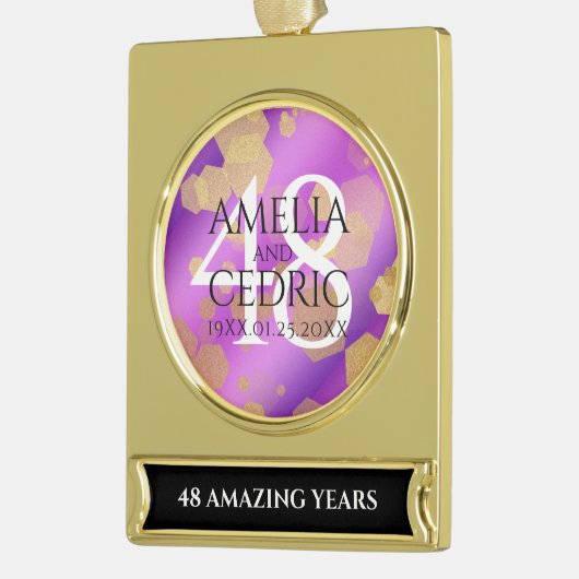 Elegant 48e Amethist Bruiloft Jubileum Verguld Banner Ornament (Links)