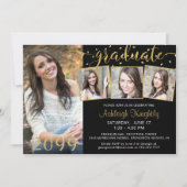 Elegant 4 Foto Afstuderen Black Gold Confetti Kaart (Voorkant)
