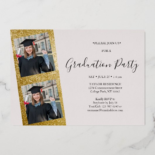 Elegant 4 Foto Afstuderen Folie Uitnodiging (Achterkant)