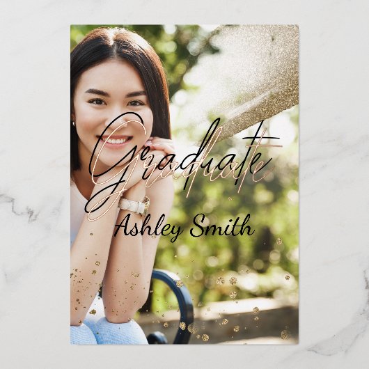 Elegant 4 Foto Afstuderen Folie Uitnodiging (Voorkant)