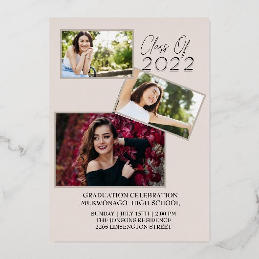 Elegant 4 Foto Afstuderen Folie Uitnodiging (Achterkant)