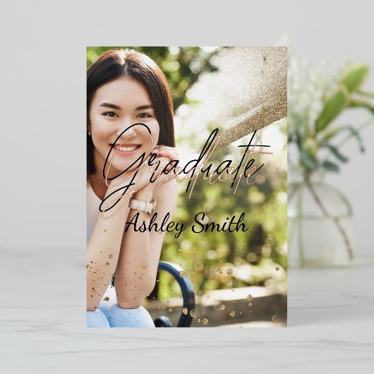 Elegant 4 Foto Afstuderen Folie Uitnodiging (Staand Voorkant)