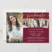 Elegant 4 Foto Afstuderen Maroon Gold Confetti Kaart (Voorkant)