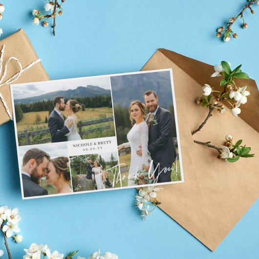 Elegant 4 Foto Collage Wedding Hartelijk dank Bedankkaart