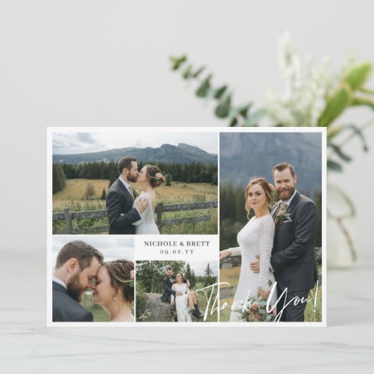 Elegant 4 Foto Collage Wedding Hartelijk dank Bedankkaart (Staand voorkant)