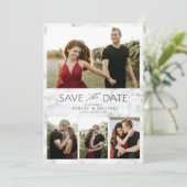 Elegant 4 Foto marmer Navy Blue Wedding Save The Date (Staand voorkant)