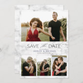 Elegant 4 Foto marmer Navy Blue Wedding Save The Date (Voorkant / Achterkant)
