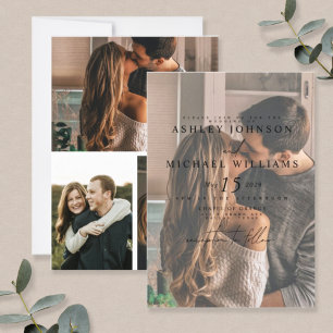 Elegant 4 Foto Vellum Overlay Wedding Invitation Kaart