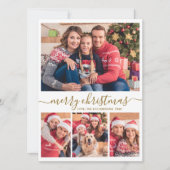 Elegant 4 Fotocollage Goud Script Kerstmis Feestdagenkaart (Voorkant)