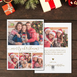 Elegant 4 Fotocollage Goud Script Kerstmis Feestdagenkaart<br><div class="desc">Minimalistische, elegante kalligrafie 4 Fotocollage "Vrolijk kerstfeest" Script White en Gold Holiday Kaart. Deze feestelijke, eenvoudige, grillige vier (4) foto vakantie kaart sjabloon beschikt over een fotocollage en zegt "Vrolijk kerstfeest"! De begroetingstekst "Merry Christmas" is geschreven in een prachtig met de hand geletterd swirly swash-tail lettertype in goud op een...</div>