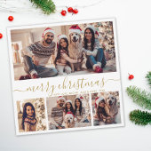 Elegant 4 Fotocollage Goud Script Kerstmis Feestdagenkaart