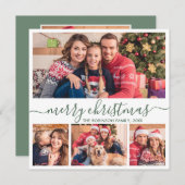 Elegant 4 Fotocollage Groen Script Kerstmis Feestdagenkaart (Voorkant / Achterkant)