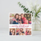 Elegant 4 Fotocollage Rood Script Kerstmis Feestdagenkaart (Staand voorkant)