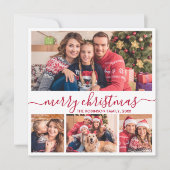 Elegant 4 Fotocollage Rood Script Kerstmis Feestdagenkaart (Voorkant)