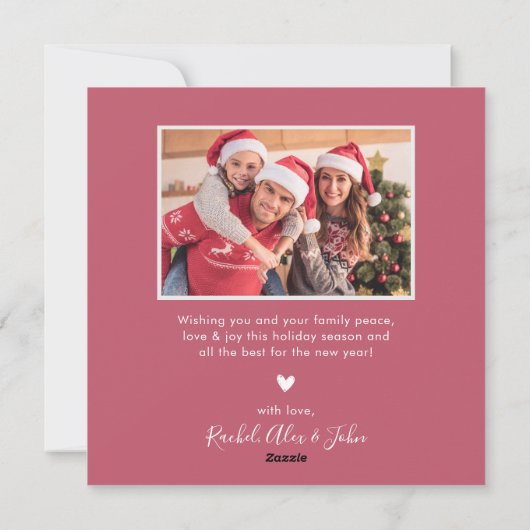 Elegant 4 Fotocollage Rood Script Kerstmis Feestdagenkaart (Achterkant)