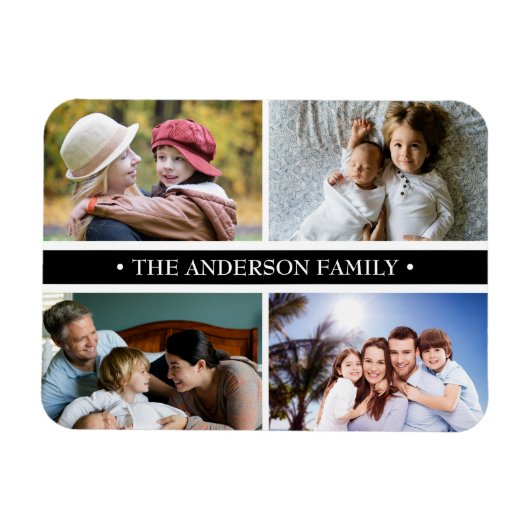 Elegant 4 fotocollage zwart streep magneet (Horizontaal)