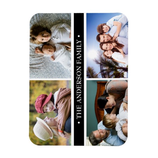 Elegant 4 fotocollage zwart streep magneet (Verticaal)