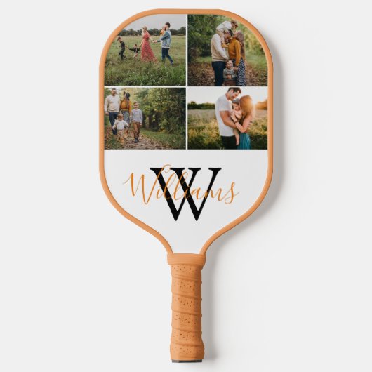 elegant 4 foto's familie collage monogram  pickleball paddle (Voorkant)