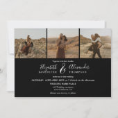 Elegant 4 Foto's modern script bruiloft zwart Kaart (Voorkant)