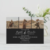 Elegant 4 Foto's modern script bruiloft zwart Kaart (Staand voorkant)