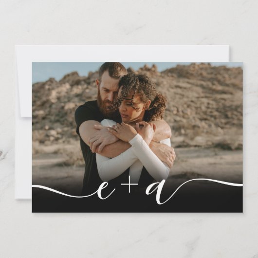 Elegant 4 Foto's modern script bruiloft zwart Kaart (Achterkant)