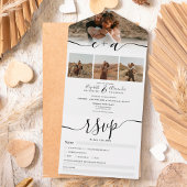 Elegant 4 Foto's zwart wit modern script bruiloft All In One Uitnodiging