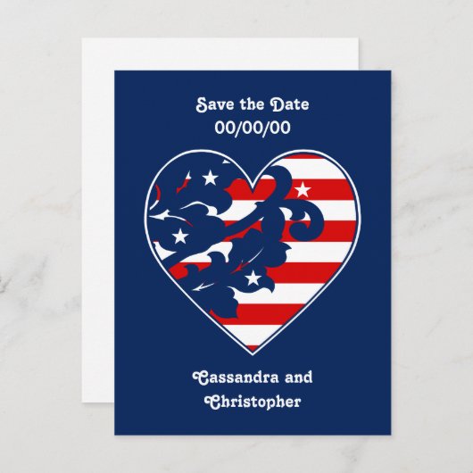 Elegant 4 juli damask bewaar de datum aankondigingskaart (Voorkant / Achterkant)