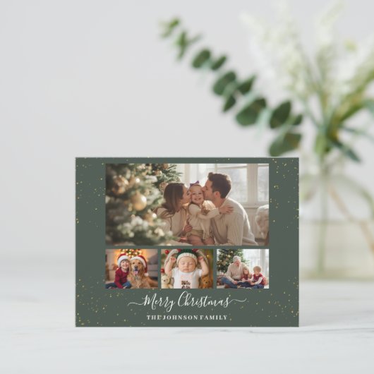 Elegant 4 Photo Christmas Card Feestdagenkaart (Staand voorkant)