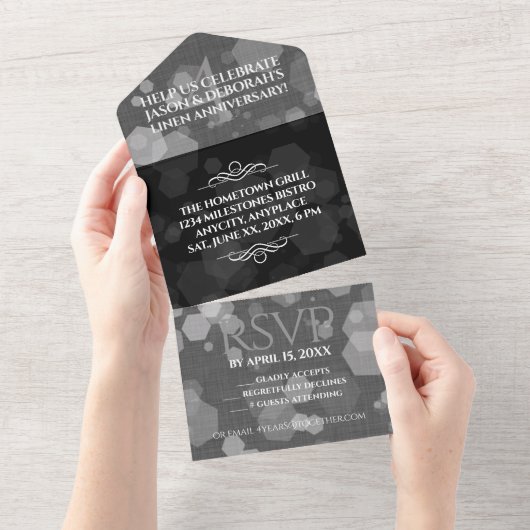 Elegant 4th Linen Wedding Jubileum Celebration All In One Uitnodiging (Afscheurbaar)