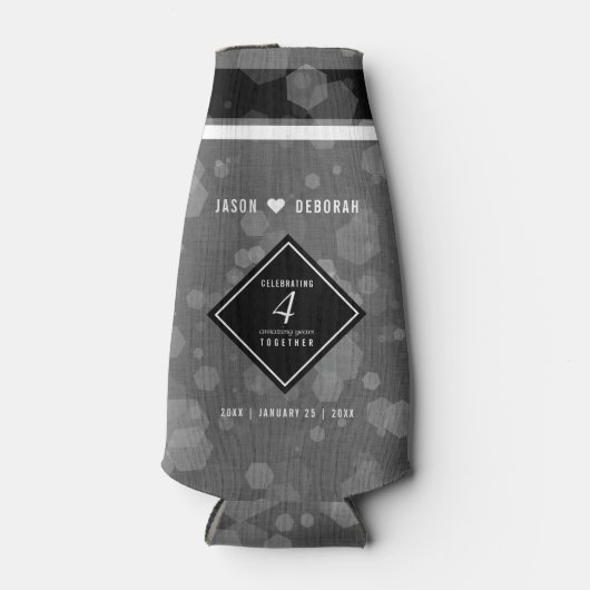 Elegant 4th Linen Wedding Jubileum Celebration Flesjeskoeler (Voorkant)