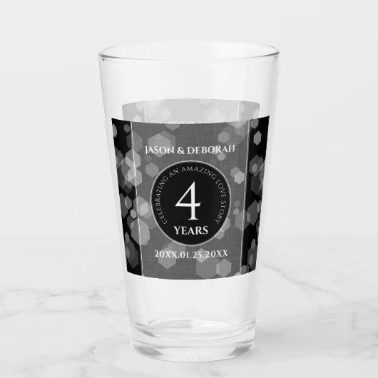 Elegant 4th Linen Wedding Jubileum Celebration Glas (Achterkant)