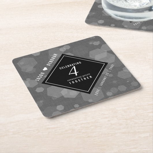 Elegant 4th Linen Wedding Jubileum Celebration Kartonnen Onderzetters (Schuin)