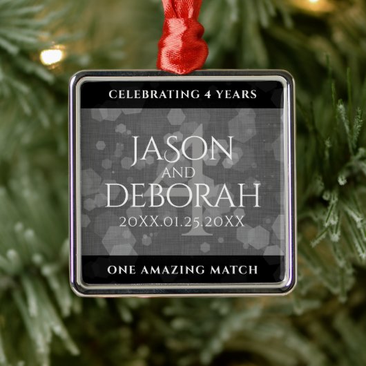 Elegant 4th Linen Wedding Jubileum Celebration Metalen Ornament (Boom)