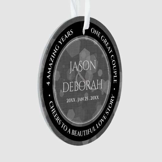 Elegant 4th Linen Wedding Jubileum Celebration Ornament (voorkant)