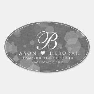 Elegant 4th Linen Wedding Jubileum Celebration Ovale Sticker