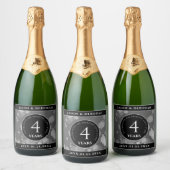 Elegant 4th Linen Wedding Jubileum Celebration Sparkling Wijnetiket (Flessen)