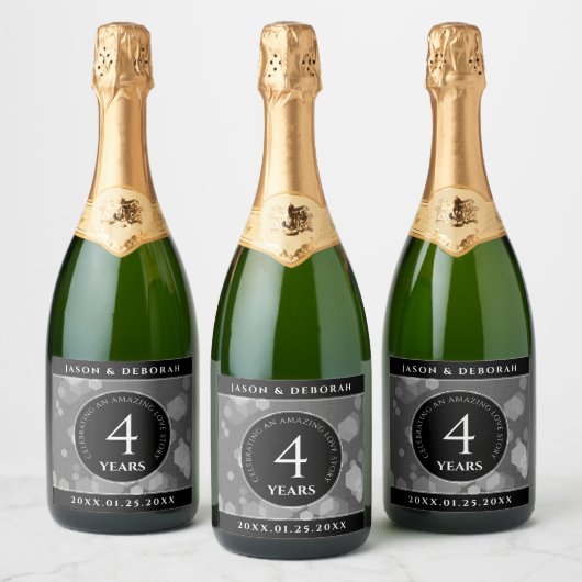 Elegant 4th Linen Wedding Jubileum Celebration Sparkling Wijnetiket (Flessen)