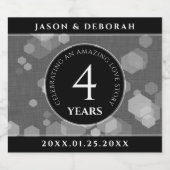 Elegant 4th Linen Wedding Jubileum Celebration Sparkling Wijnetiket (Enkel label)
