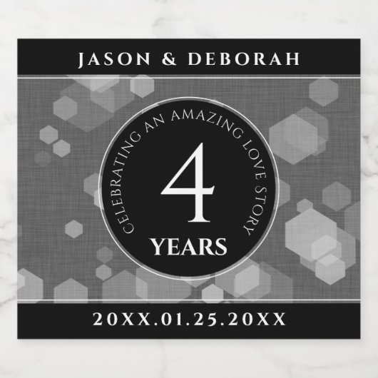 Elegant 4th Linen Wedding Jubileum Celebration Sparkling Wijnetiket (Enkel label)