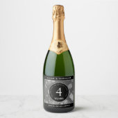 Elegant 4th Linen Wedding Jubileum Celebration Sparkling Wijnetiket (Voorkant)