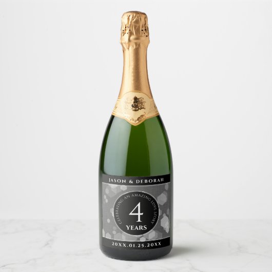 Elegant 4th Linen Wedding Jubileum Celebration Sparkling Wijnetiket (Voorkant)