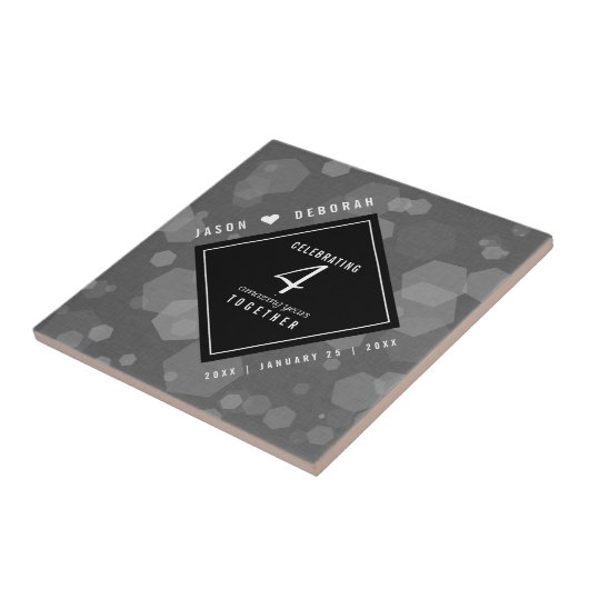 Elegant 4th Linen Wedding Jubileum Celebration Tegeltje (Zijkant)